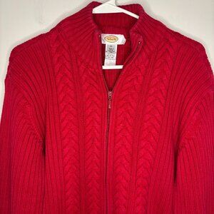 TALBOTS Full Zip Cardigan XL Red Cable Knit Long Sleeve Cuffed